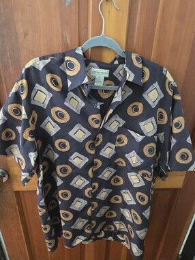 Jeffrey Banks Men's Black Short-Sleeve Printed Button-Down Shirt